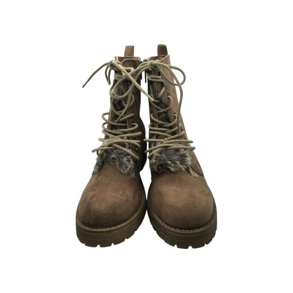 Very G‎ Tan Faux Suede Lace up with Faux Fur Accent Womens 8 - Picture 1 of 5